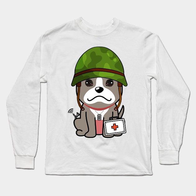 Cute grey dog is an army medic Long Sleeve T-Shirt by Pet Station